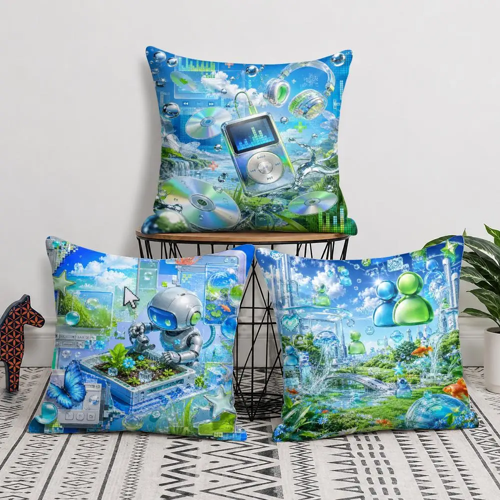 Frutiger Aero Retro Futuristic Cushion Cover Soft Short Plush Throw Pillow Cover Cushion Case for Sofa Bedroom Home Decor Gift