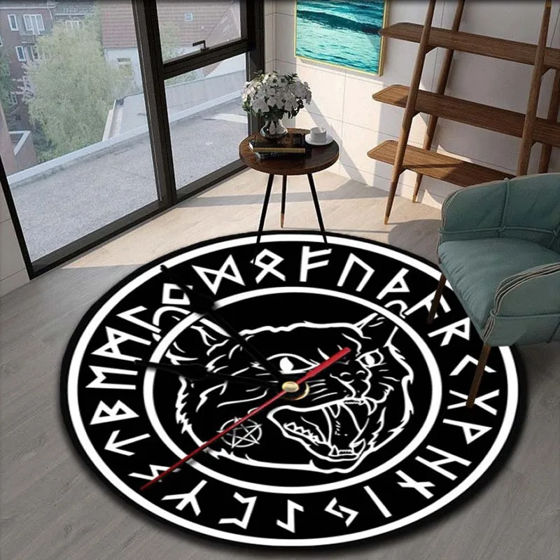 Night Bird Crow Mystery Clock Pattern Round Area Rugs for Living Room Bedroom Doormat Kids Carpet Soft Non-slip Game Round Rugs