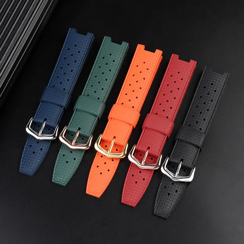 Notched rubber watchband 20mm 22mm for Cartier Pasha watch breathable silicone tape men\'s women\'s wristband watch strap chain
