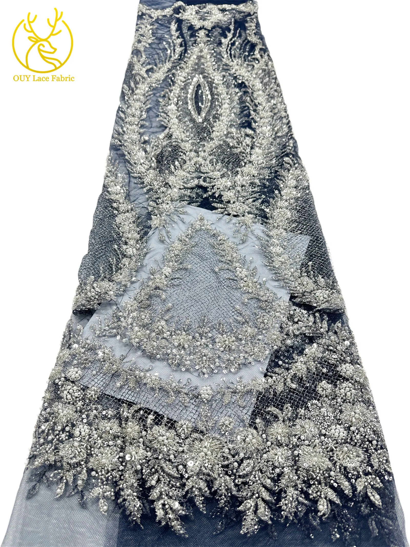 Modischer nigerianischer Brautkleidstoff mit Perlen und Spitze, 2026 neues Design, französische Netzspitze, afrikanischer Pailletten-Spitzenstoff für Hochzeitskleider zum Nähen – Detail 28