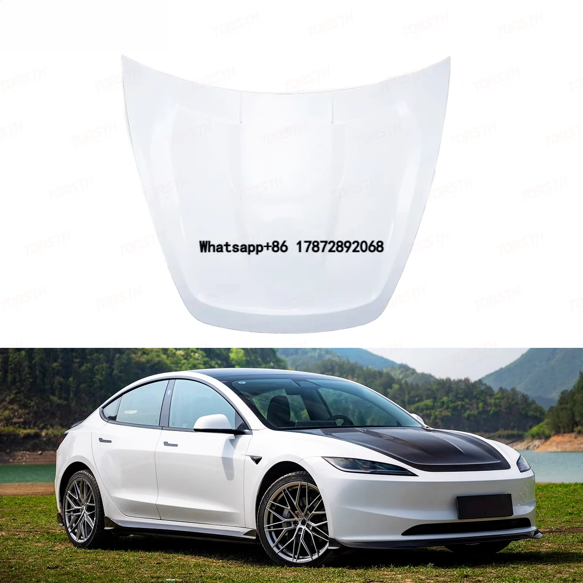 

Custom Carbon Fiber Lightning Style Hood 2024+ Model 3 Lightweight Performance Upgrade New Condition Black TOPSTH TPT-90