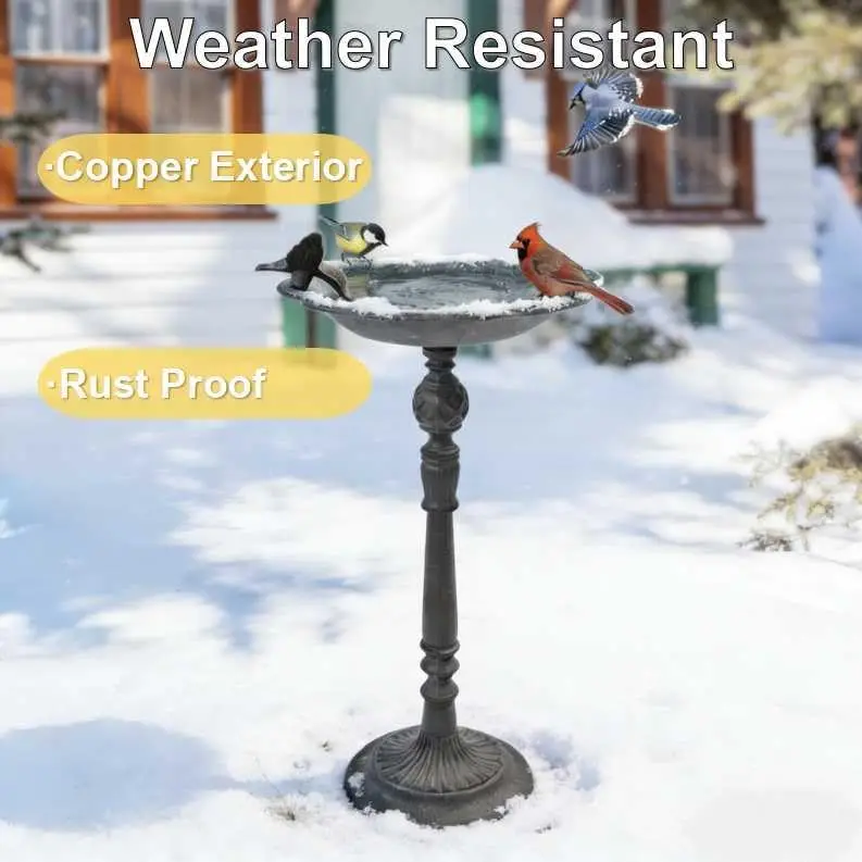 อ่างน้ำนกเหล็กหล่อขนาด 10.25 นิ้ว - ของตกแต่งสวนที่ทนทานต่อสภาพอากาศสำหรับนกและลานบ้าน