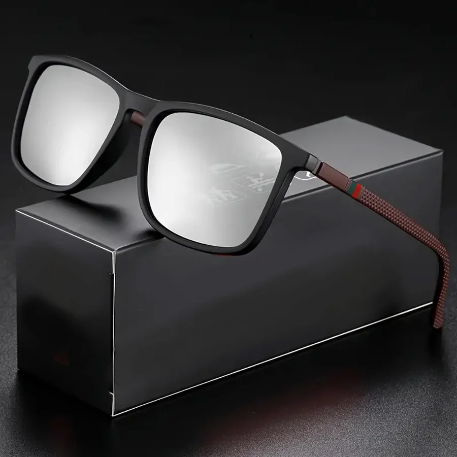 Klassische quadratische Herren-Sonnenbrille, bequeme, leichte Brille mit schwarzem Rahmen, ideal für Reisefotografie-Geschenke