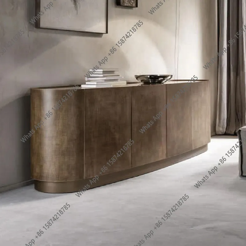 Italian light luxury solid wood sideboard, second-hand simple tea storage cabinet, modern slate curved TV cabinet