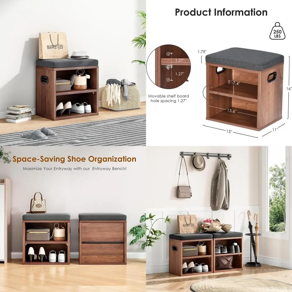 مقعد أحذية مبطن مدمج مع مساحة تخزين للمدخل