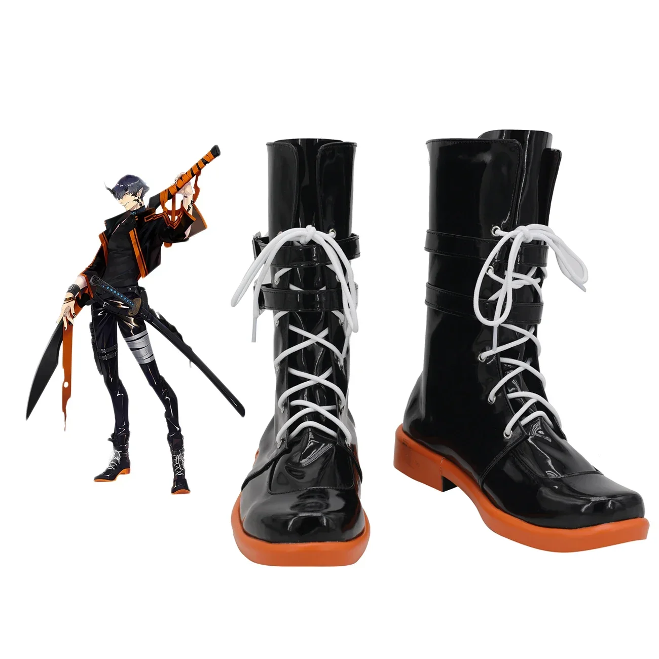 

Flamebringer Cosplay Boots - Arknights Black Leather Shoes, Unisex Custom Made
