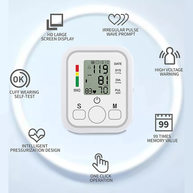 Digital Tensiometers Blood Pressure Monitor Daumanometer Upper Arm Medical Sphygmomanometer Voice LCD Monitor Automatic