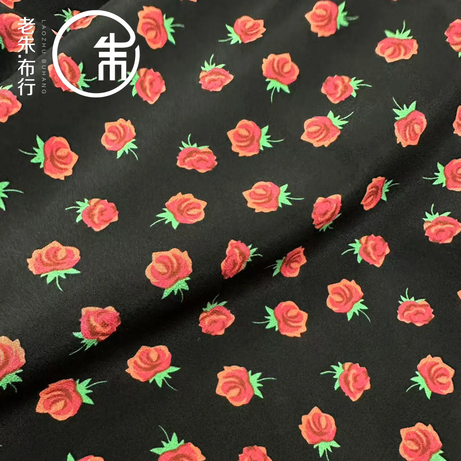 Black Bottom Rose Silk Silk Crepe De Chine Fabric 16 Momme Thin Summer Dress Top Fabric