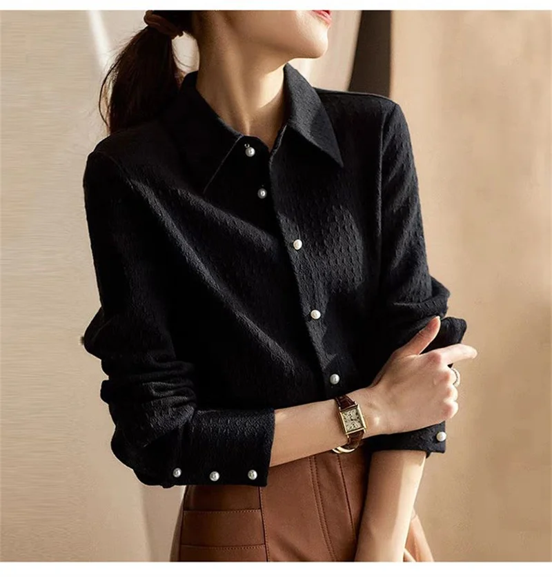 

Женская черная рубашка с длинным рукавом класса люкс, весна-осень 2026, новый дизайн, профессиональный стиль, элегантная рубашка в западном стиле