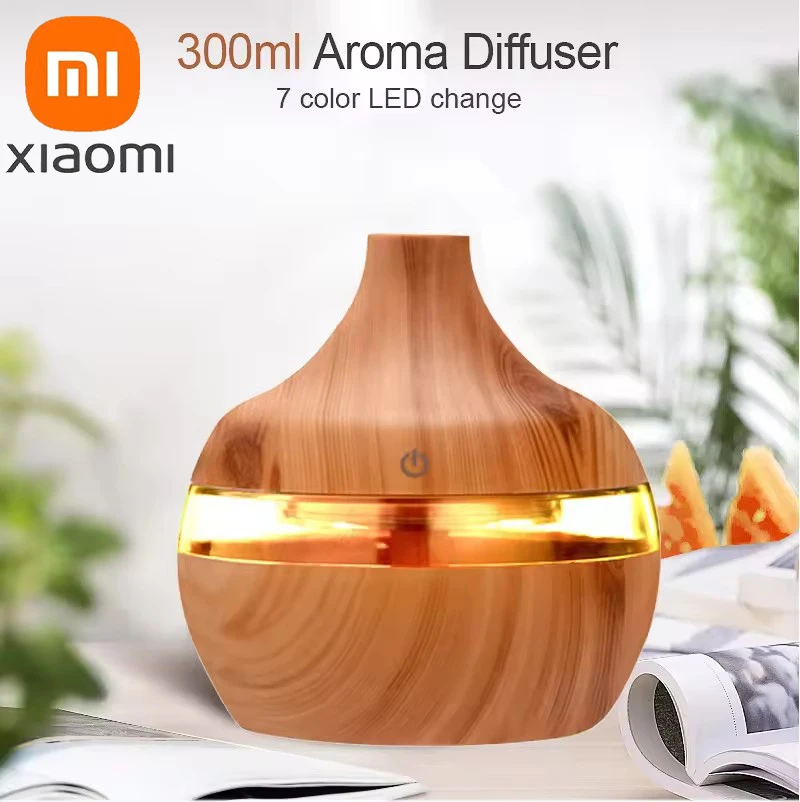 

NEW Xiaomi 300ML Aromatherapy Essential Oil Diffuser Ultrasonic Wood Grain Air Humidifier USB Mini Mist Maker LED Light for Home