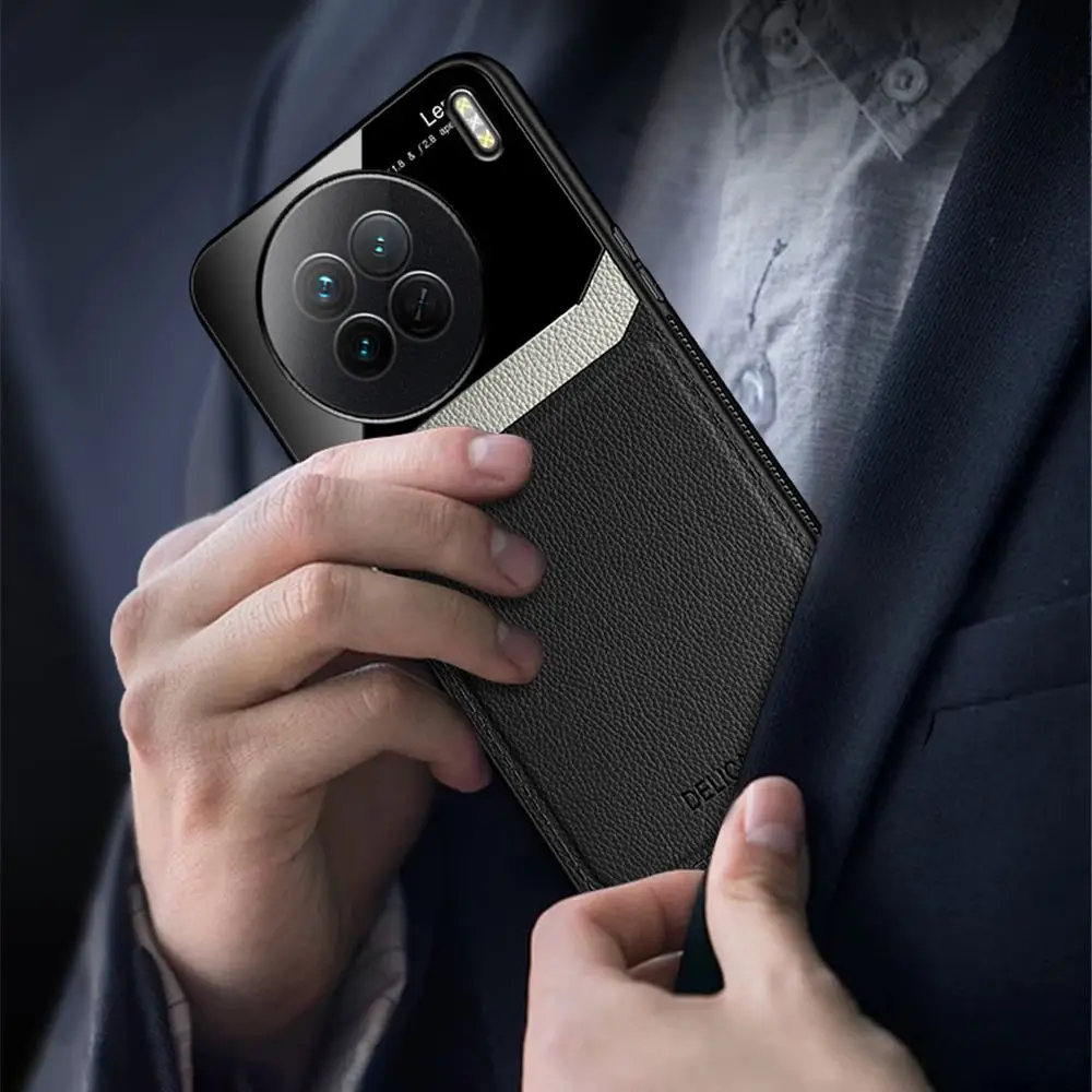 for Vivo X90 Pro Case Plexiglass Back Leather Cover on VivoX90 X90Pro Plus X 90 90X 5G Silicone Frame Bumper