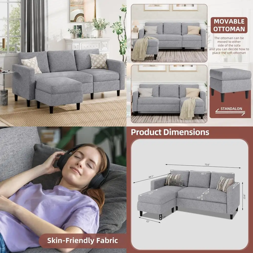 

convertible l-shaped sectional sofas for small living rooms, 3-seater couches with ottoman, ideal for compact spaces