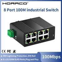 HORACO 8 puertos 100M interruptor Industrial 10/100M Mini interruptor de red Ethernet industrial carril DIN Plug and Play protección IP40