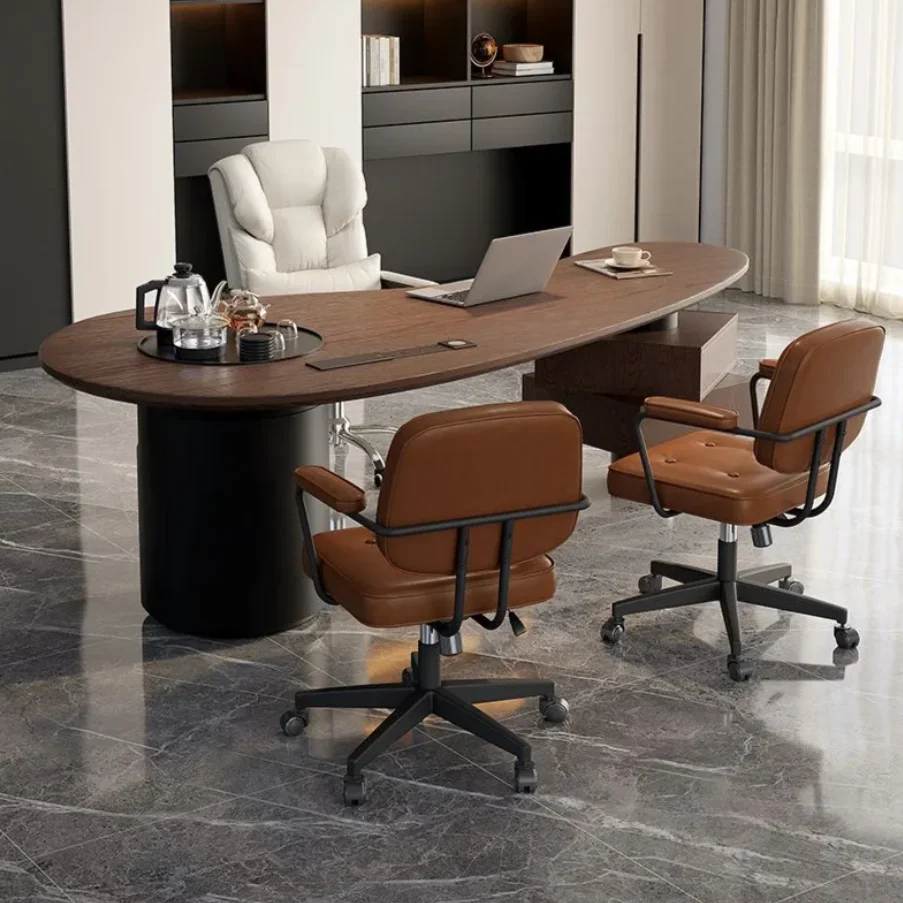 #Home Office Executive Desk Integrated Tea Table Curved Design Solid Wood Multi-Function Eco-Friendly High-End 2026 New Model
