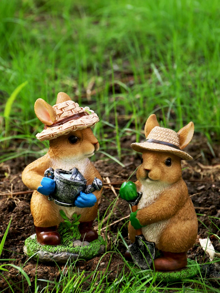 

Пасторальные Мультяшные украшения в виде кролика, уличное украшение для сада, домашняя креативная полимерная скульптура пасхального кролика для балкона