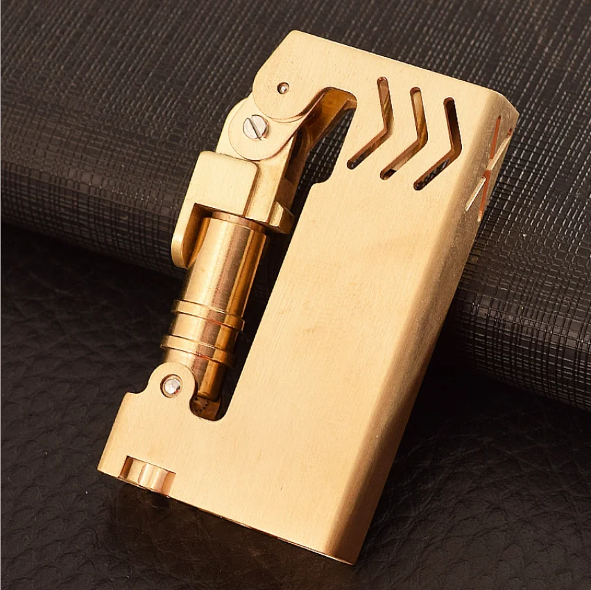 

Hand-made Brass mechanical lever Kerosene Gasoline Trench Lighter Vintage Grinding Wheel Man's Cigarette Gift