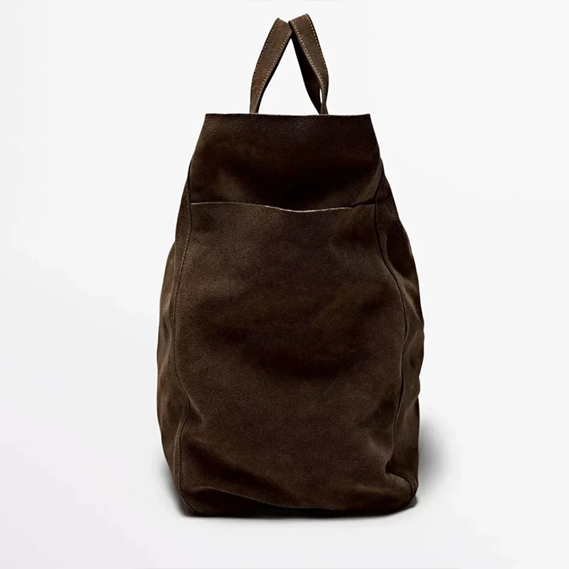 Vintage Suede Look Women Tote Bag Large Capacity Side Pockets Design Soft Solid Color Casual Daily Work Shoulder Handbag