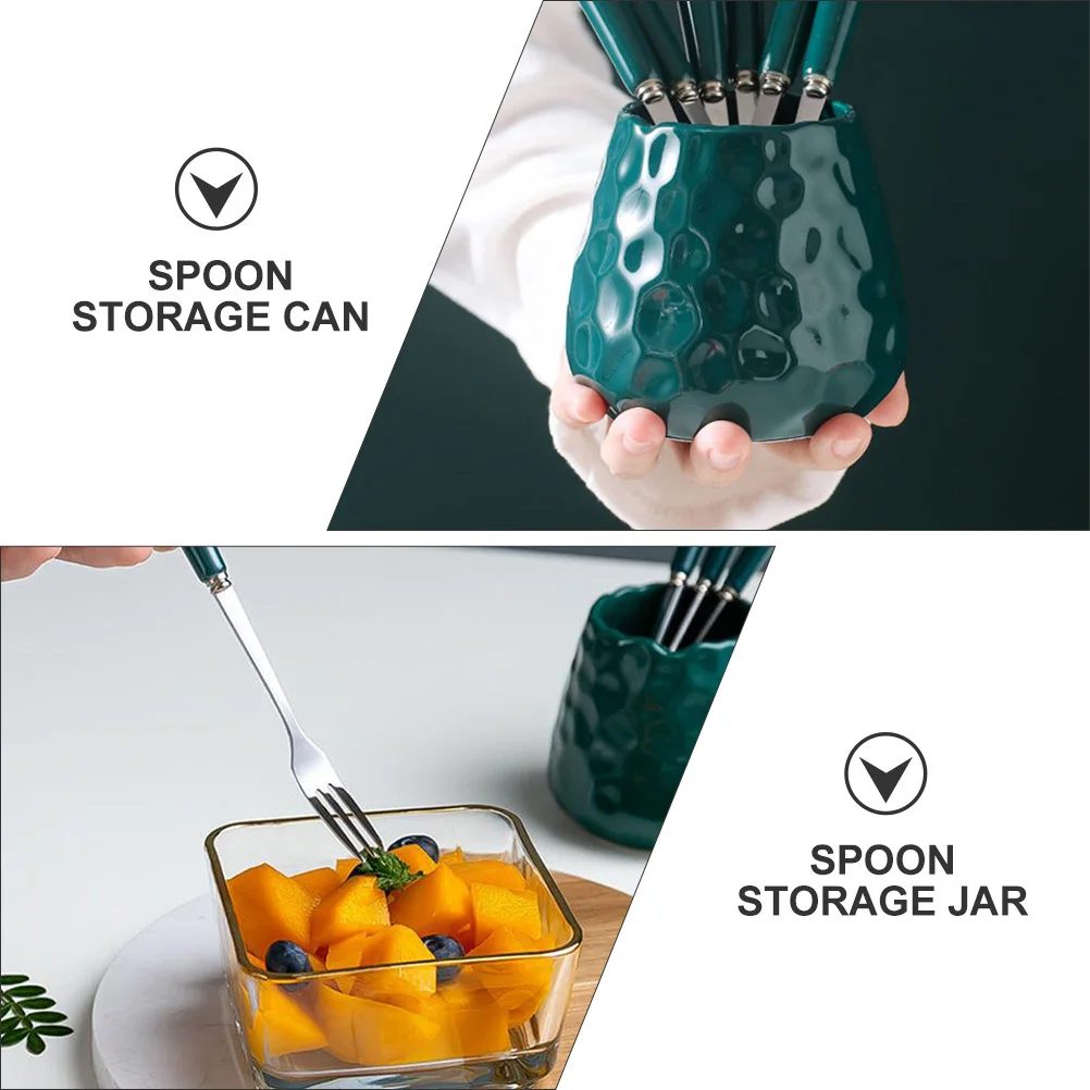 1 مجموعة شوك الفاكهة السيراميك أنيق مقبض طويل تخزين جرة مثالية ل الفاكهة الحلوى وجبة خفيفة كعكة الشوك ملعقة تخزين جرة #4