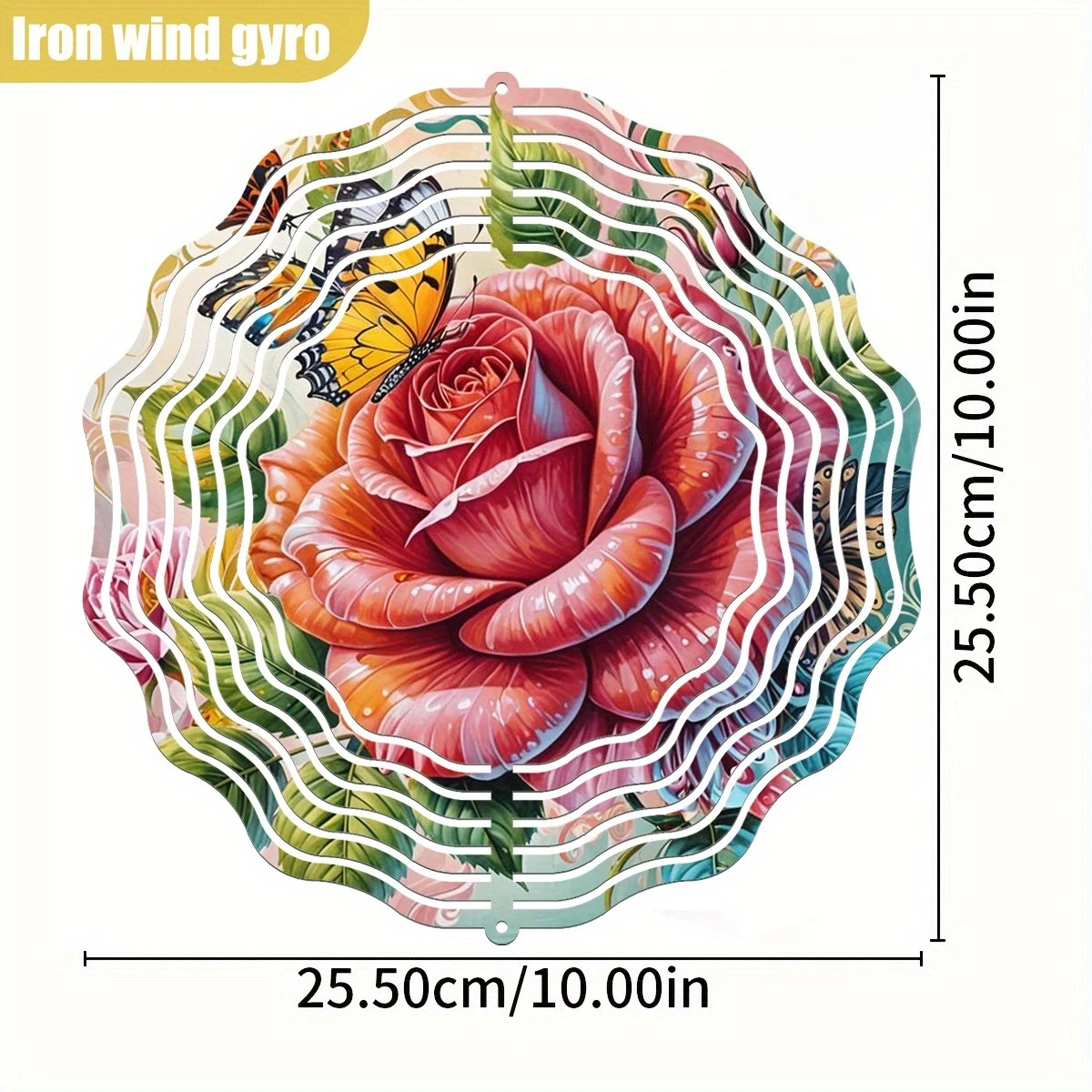 3D Red Rose Butterfly Wind Spinner - 10 Inch Metal Art with 360 Swivel Hook for Christmas Halloween Garden Patio Gift