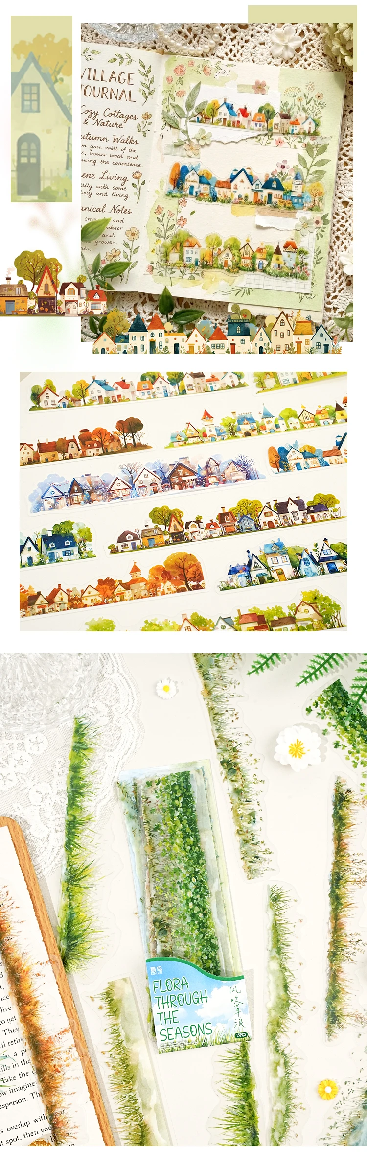 15 Stück Streifen-Landschafts-PET-Aufkleber-Set mit natürlichen Motiven für Junk Journal, DIY, Scrapbooking, Schulbedarf, Collage, Schreibwaren-Aufkleber – Detail 7