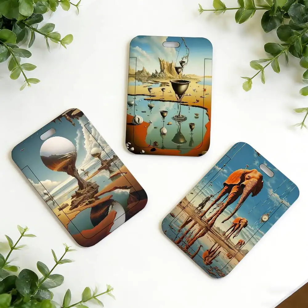 Estuche para tarjeta de identificación con diseño surrealista de obras de arte famosas de Salvador, correa para el cuello, soporte para credencial de empleado, cordón para estudiante, funda para tarjeta de nombre