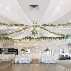 6 Panels 2.46ft X 10ft Wedding Ceiling Drapes Chiffon Fabric Event Party Banquet Drapes for Ceremony Stage Roof Decoration
