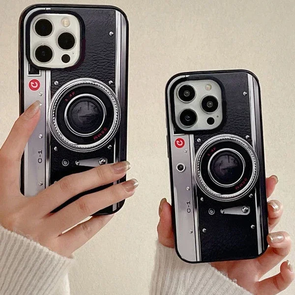 Casing kamera Retro versi 2.0 akrilik Upgrade Border, sarung ponsel untuk IPhone 11 12 13 14 15 16 Pro Max