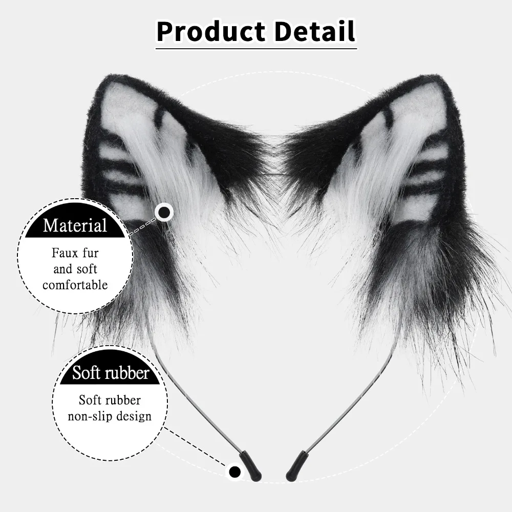 Animal Fox Cat Dog Ears Headband Handmade Faux fur Headwear Parties Cosplay Headpiece 3