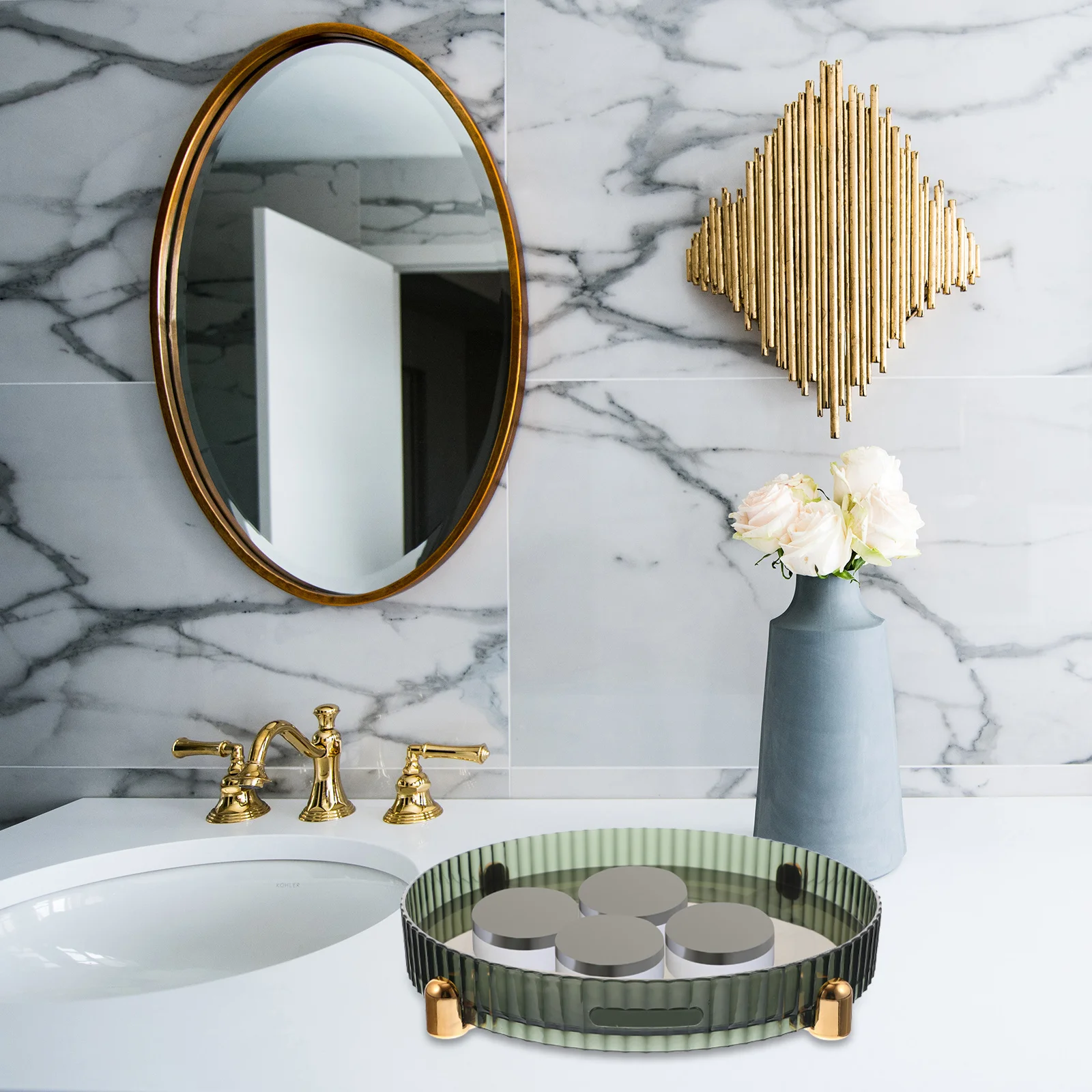 

Transparent Rotating Storage Tray Round Organizer For Bathroom Kitchen Countertop Desktop Spice Rack Turntable Cabinet