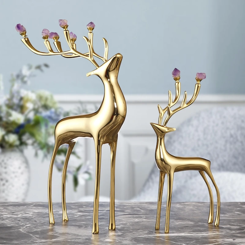 

Luxury Golden Crystal Deer Home Decoration Display Parts Interior Modern Nordic Dining Table Living Room Home Gold Accessories