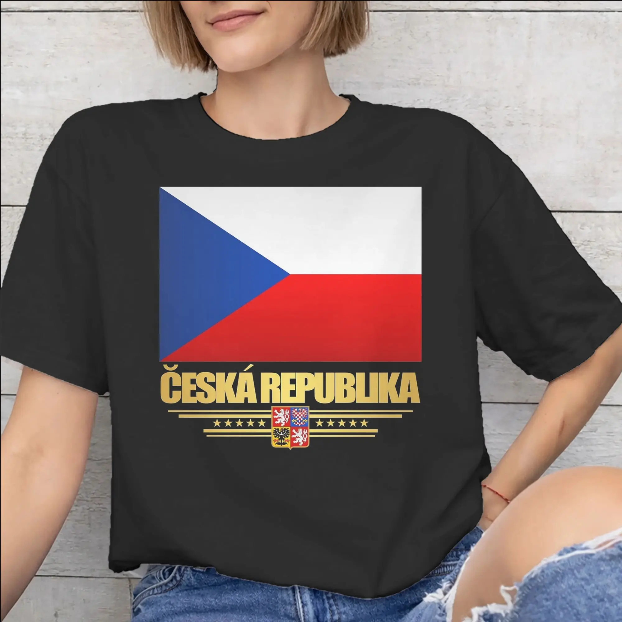 Mens Womens Czech Republic Coat of Arms Shirt 100% Cotton Graphic Printing Tee Shirts  Clothing Outfits