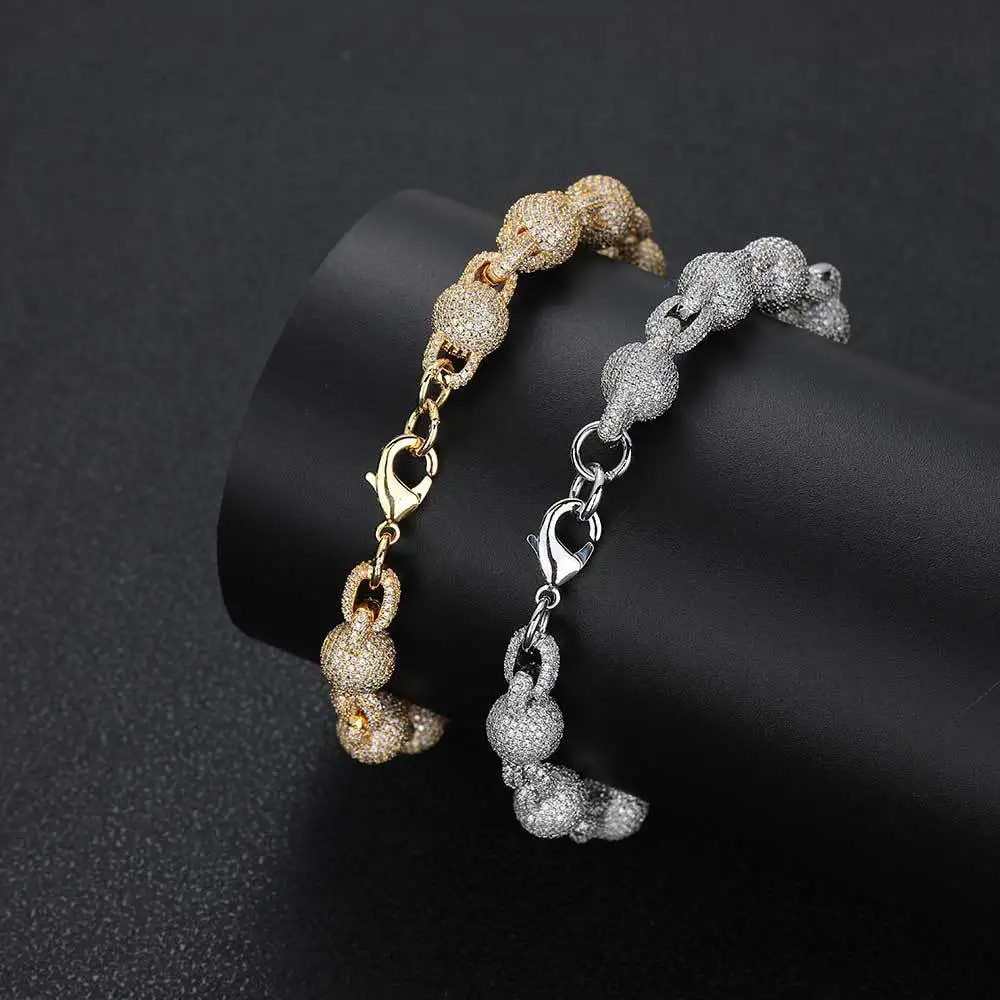 Hip Hop 10.5mm Ball Luxury High End Iced Out CZ Zircon Tennis Chain Copper Anti Non Tarnish Free Fashion Jewelry Bracelets Men