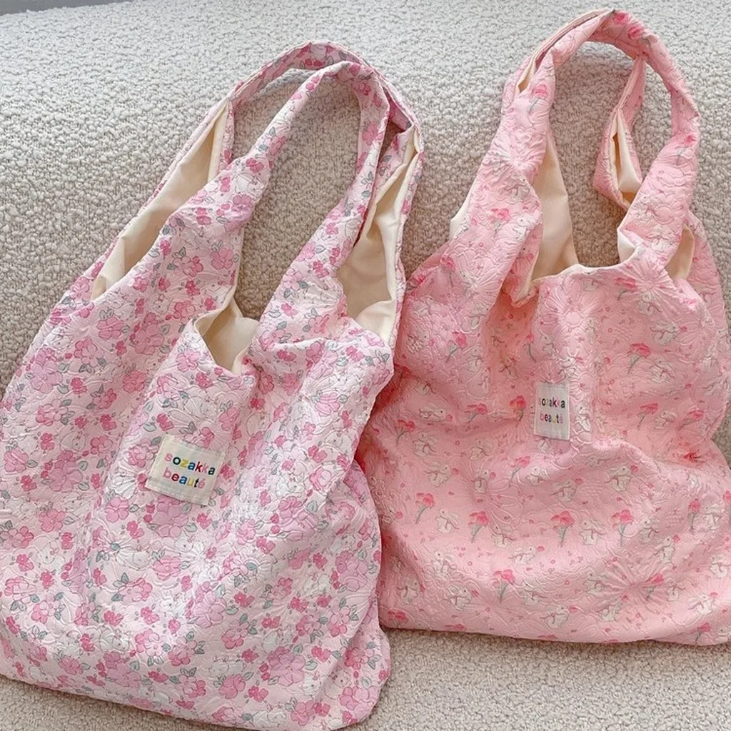Cute Pattern Shoulder Bag Textured Embossed Fabric Tote Bag Polyester Women'S Shoulder Bag Casual For Commuting Campus Daily Use