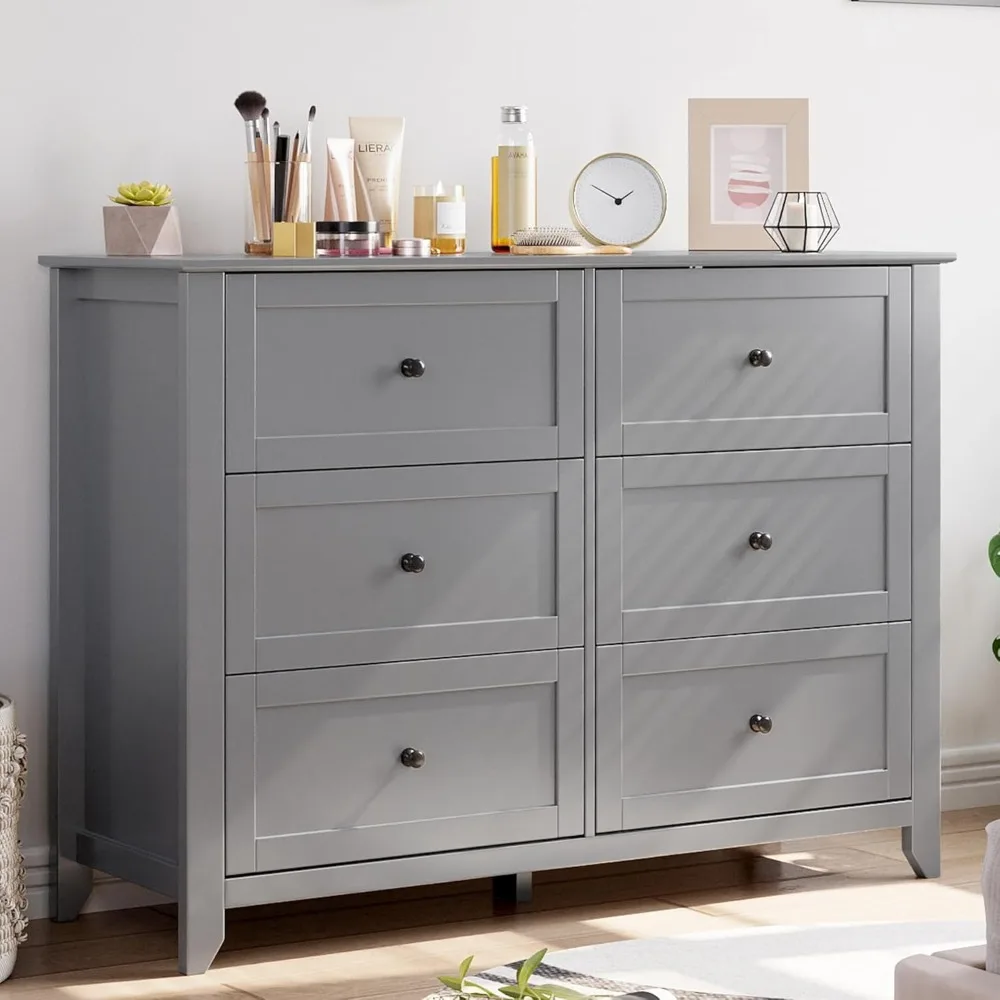 

Grey Dresser for Bedroom, 6 Chest of Drawer Dresser for 48 inch TV, Modern Wood Organizer TV Stand for Living Room, Closet Stor