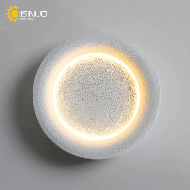 Creative Full Moon Wall Lamps Starry Bedside Wall Sconces for Home Corridor Stair Decorative Mural Gypsum White Lighting Fixture