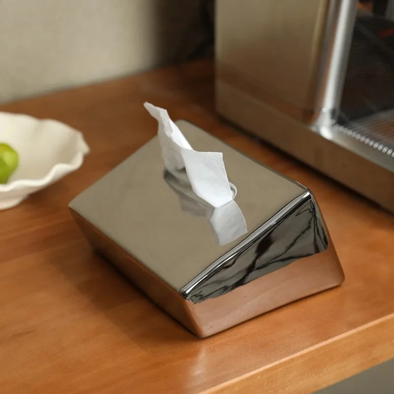 Trapezoidal Geometric Tissue Box Coffee Table Desk Decoration Minimalism Ceramic Tissue Box Bedside Table Paper Towel Case