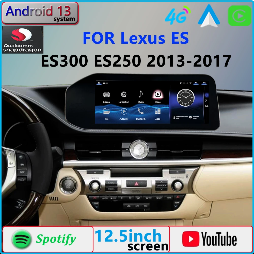 Android 13 Qualcomm per Lexus ES350 ES400 ES200 CarPlay autoradio Stereo lettore multimediale di navigazione GPS schermo Netflix 12.5 HD