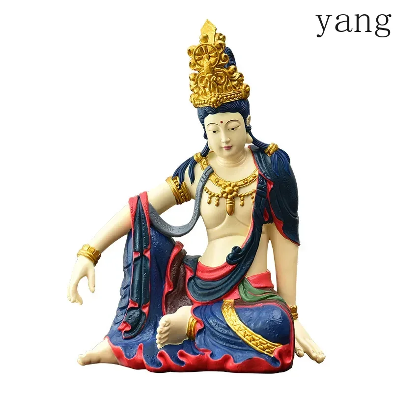 CX Chinese Water Moon Self-contained Goddess of Mercy Ornament Resin Buddha Statue Sculpture Zen Inspired Home Decor