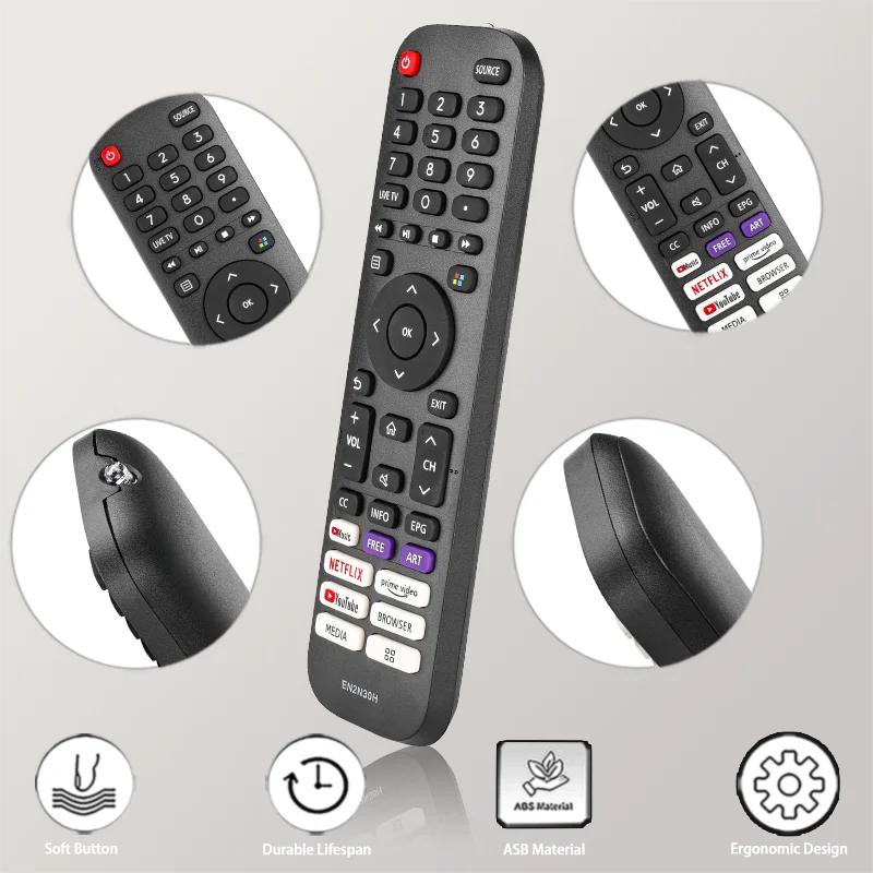 EN2N30H For Hisense Remote Control Replacement With NETFLIX PrimeVideo YouTube Buttons, For Hisense 4K UHD LED Smart TV 43H6G