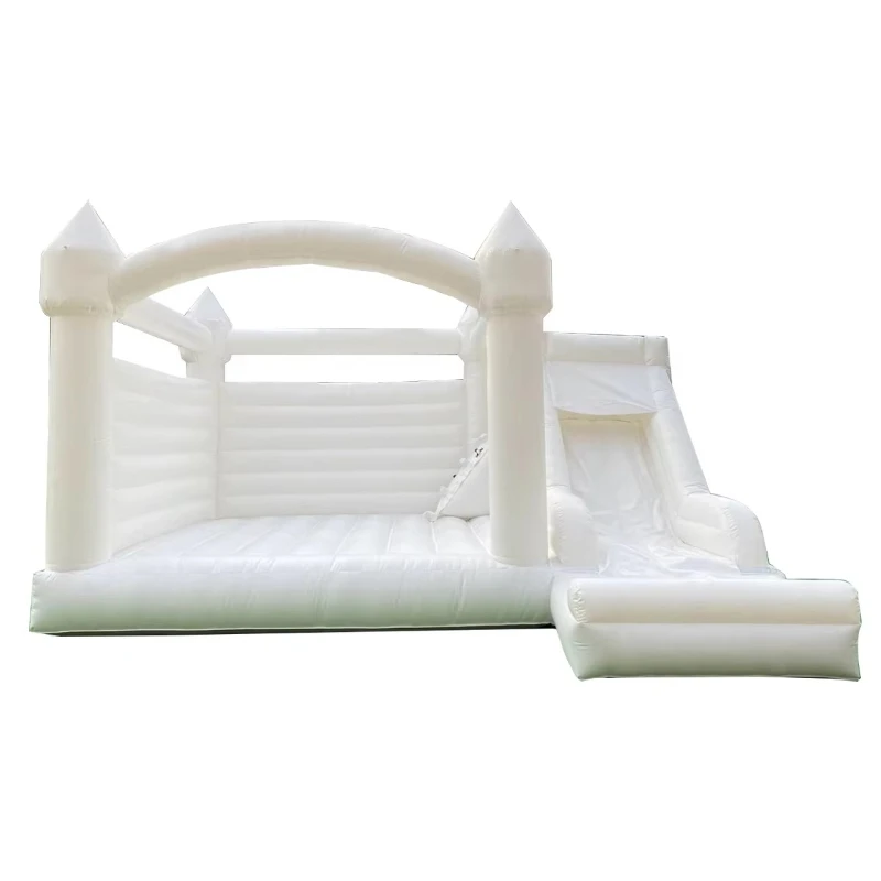 

Pure white jumping inflatable bounce house bouncy castle with outdoor children's slide for wedding parties