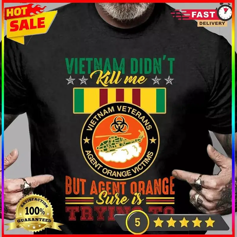 

Мужская футболка «Вьетнам не убить меня, но агента оранжево» отделяется к ветеранской футболку