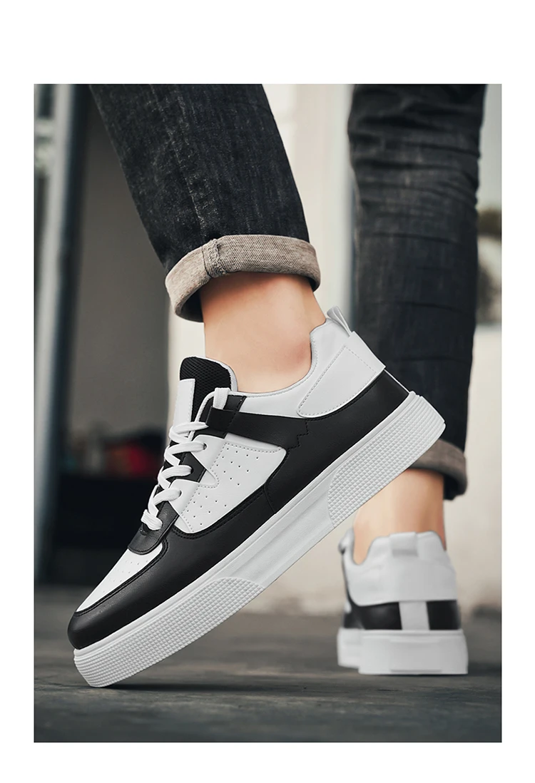 Herren Casual Skate-Schuhe Schwarz-Weiß Farbblock Atmungsaktive Niedrige Plateau-Sneaker – Detail 12
