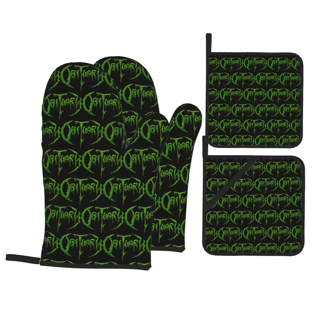 Obituary Death Metal Rock Band Music Oven Mitts and Pot Holder Sets of 4 for Baking Cooking Grilling Resistant Non-Slip Gloves