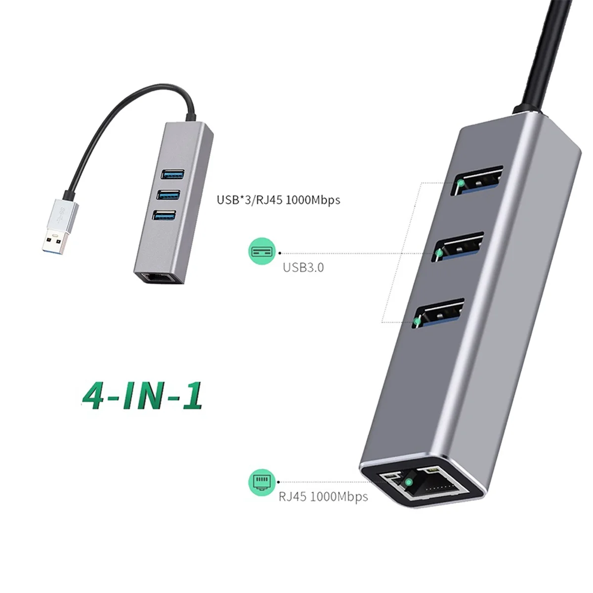 1000Mbps محول إيثرنت USB3.0 إلى RJ45 4 In1 Hub 3 منافذ USB3.0 5Gbps OTG الفاصل LAN بطاقة الشبكة لأجهزة الكمبيوتر المحمولة