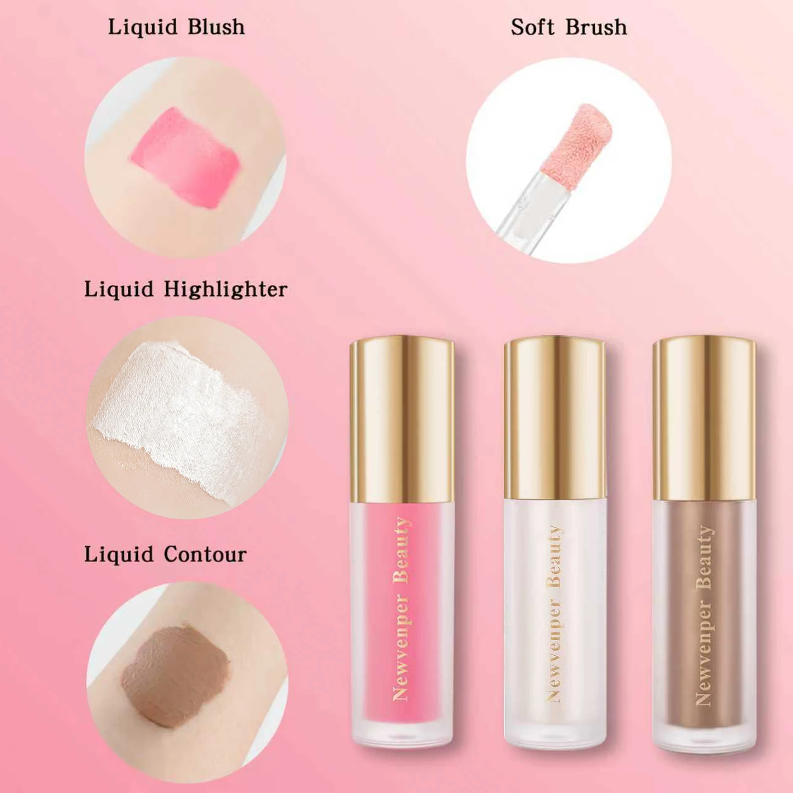 هايلايتر سائل + أحمر خدود سائل + سائل تحديد الوجه والجسم، لمسة نهائية عالية اللمعان، لومينيزر مشع طبيعي #5