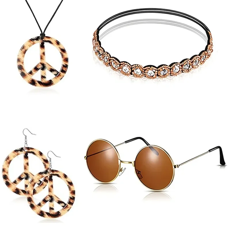 

Подарки для вечеринок, ювелирные изделия, ожерелье, костюм, хиппи, знак мира, аксессуары, костюм, мяч, одежда, серьги с леопардовым принтом, украшение