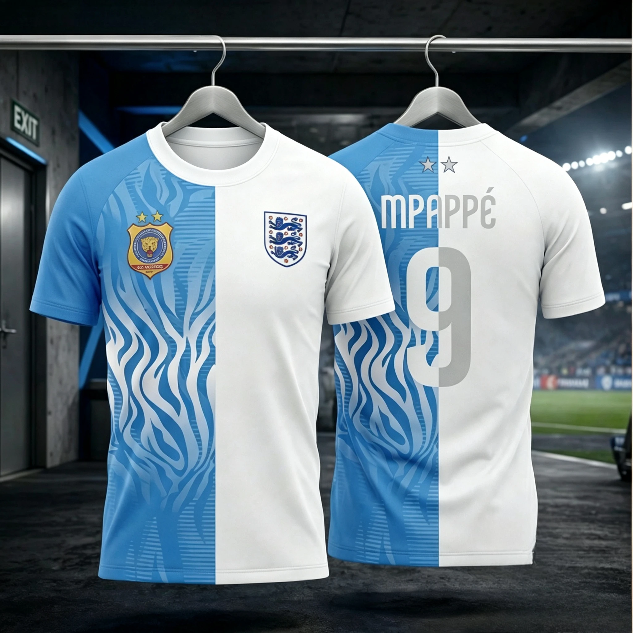 2026 Split‑Style Congo DR England Football Jersey Mbappé No.9 Star Fusion Short Sleeve Fan Match Sports Souvenir T‑Shirt