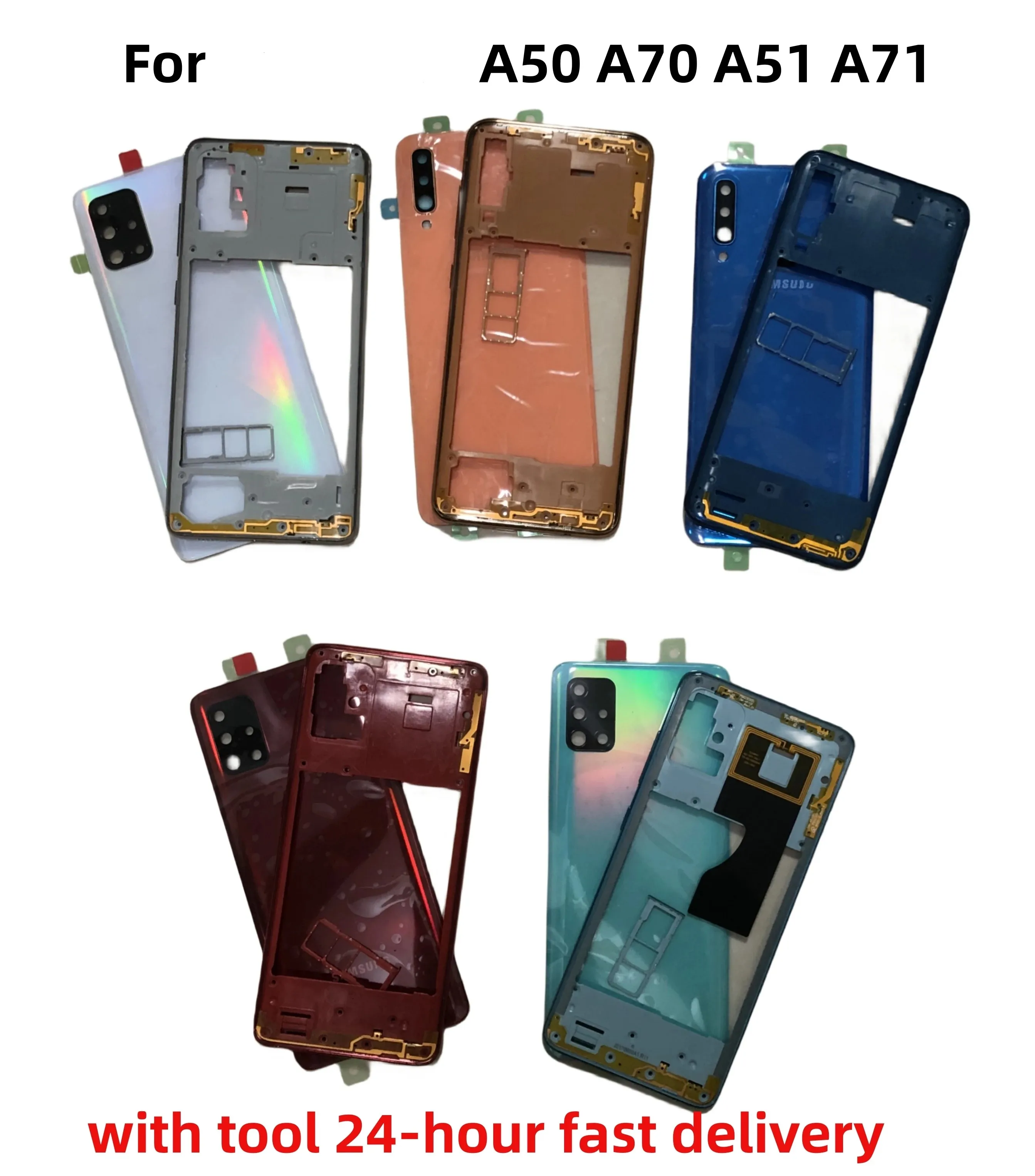 

For SA Galaxy A50 A505 A70 A51 A515 A71 A715 Housing Case Middle Frame Cover+Battery Back Cover Rear Cover+Camera Lens