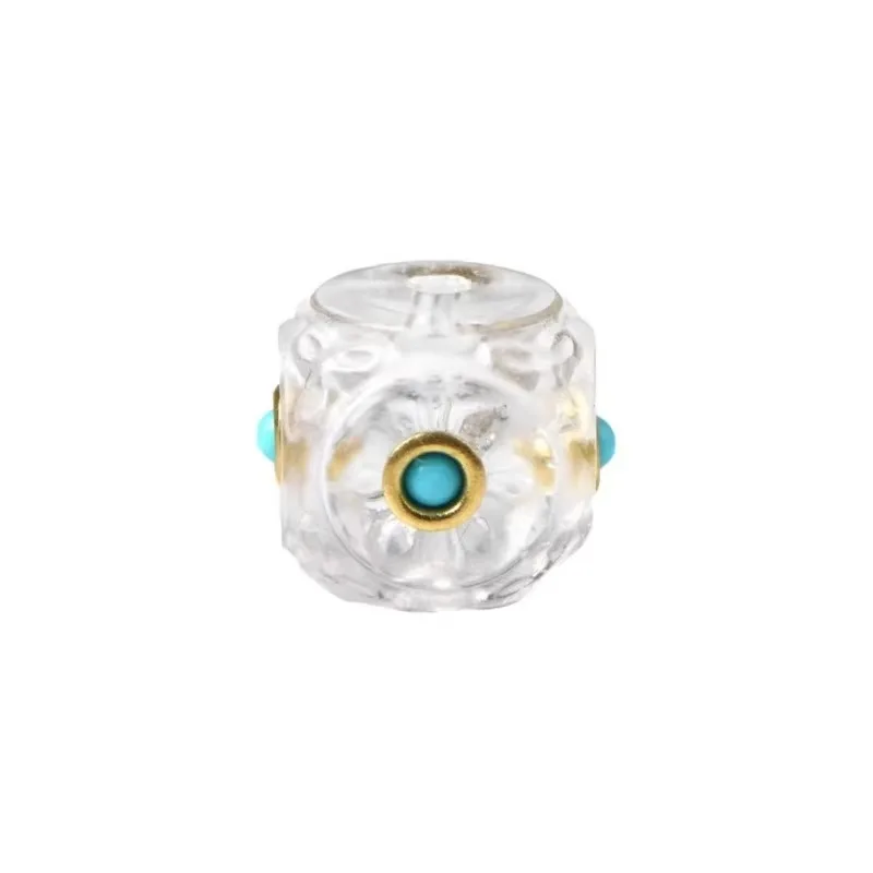 White crystal inlaid turquoise cube