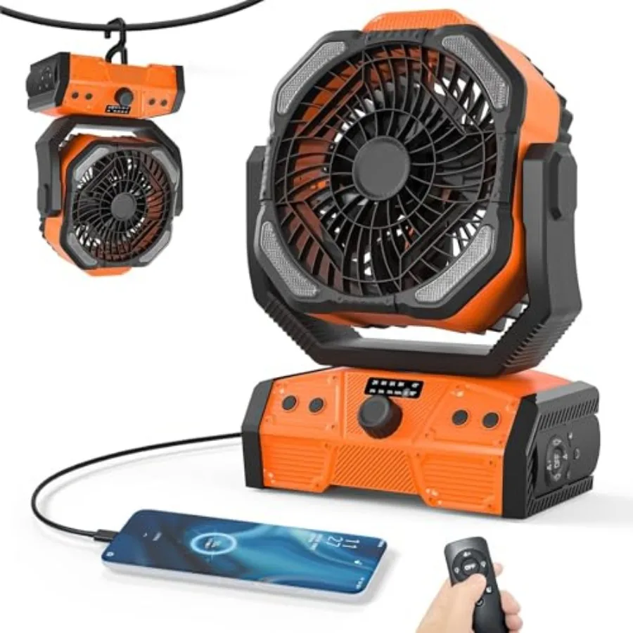 

Portable Rechargeable Fan, 3-in-1 Camping Fan with 20000mAh Battery Powered, LED Lights, USB C, Remote Auto Oscillating for Ind